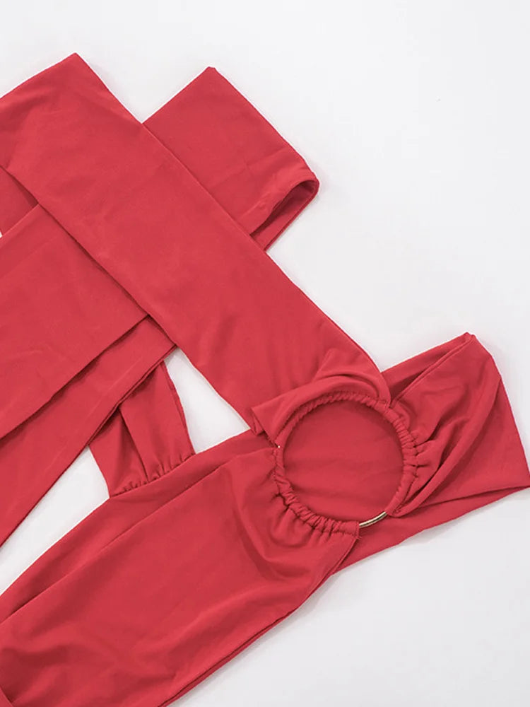 Cut Out O-Rings Metal Hollow Out Long Straps Slim Dress