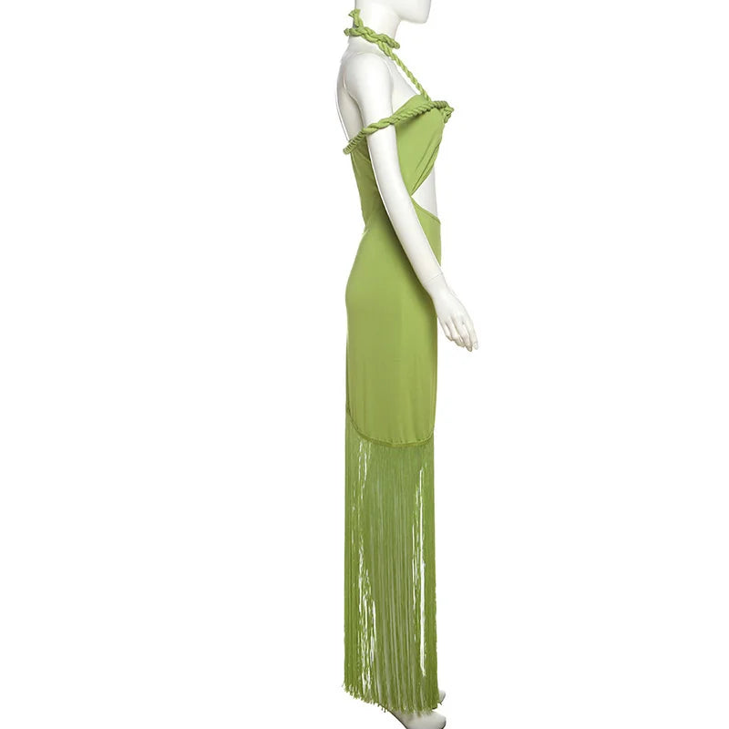 Strapless Tassel Off-shoulder Sleeveless Maxi Long Dress