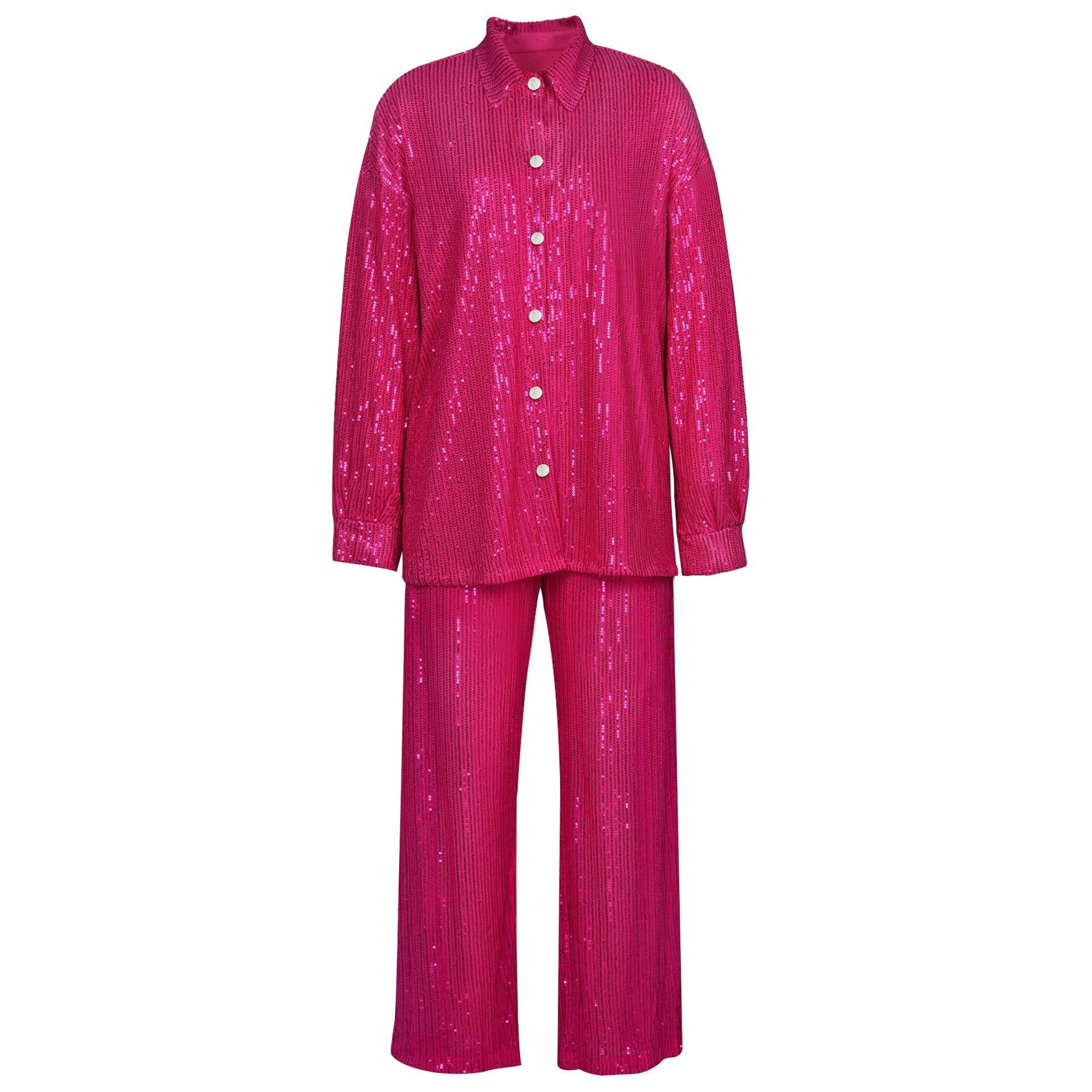 Sparkly Two-piece Set Sequin Top Blouse Shirt And Pants Suit