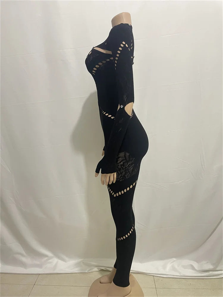 Long Sleeve Bodycon See Through Rompers Jumpsuit
