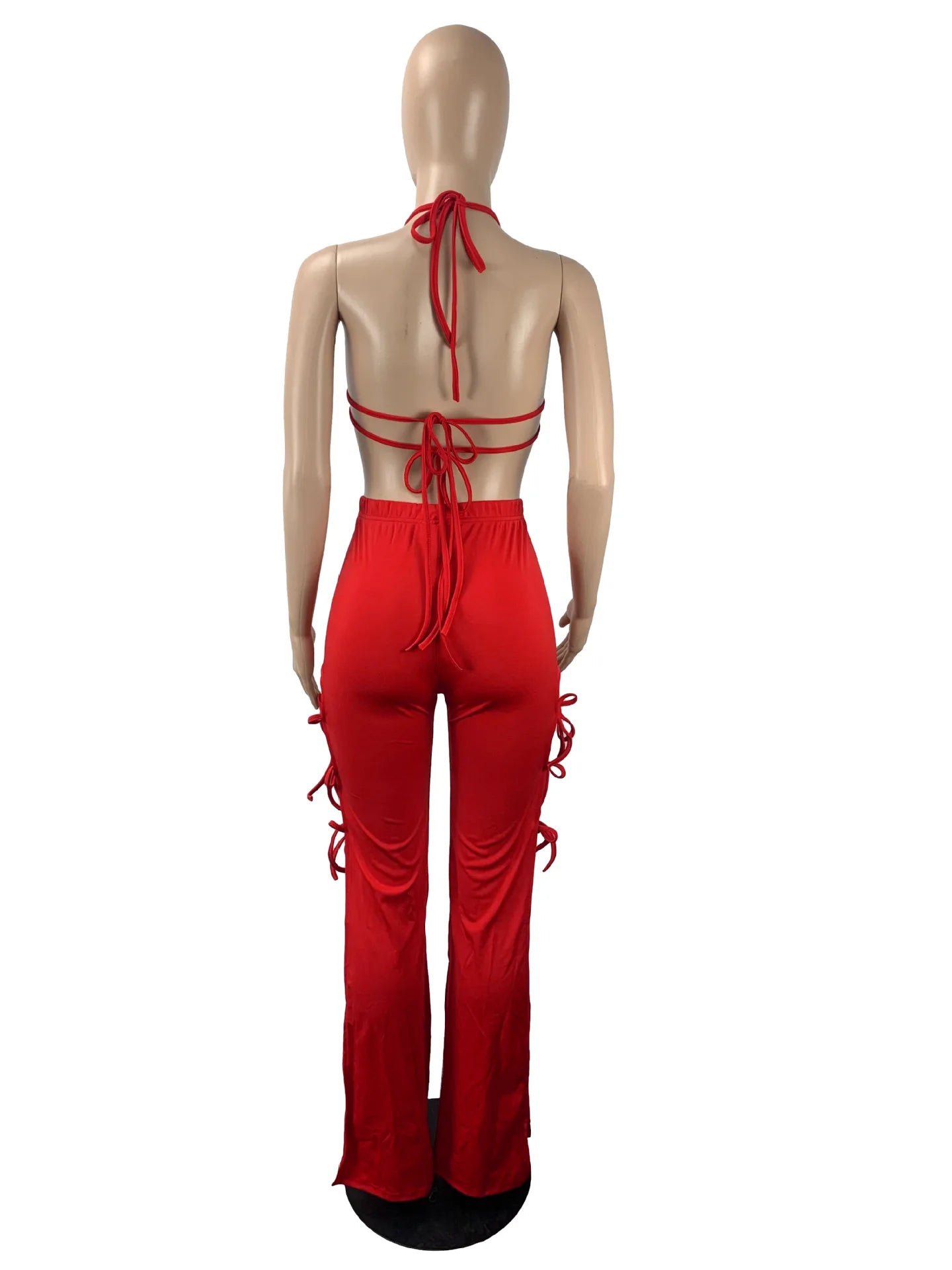 Bikini Tops and Hollow Out Bandage Flare Pants Two Piece Set