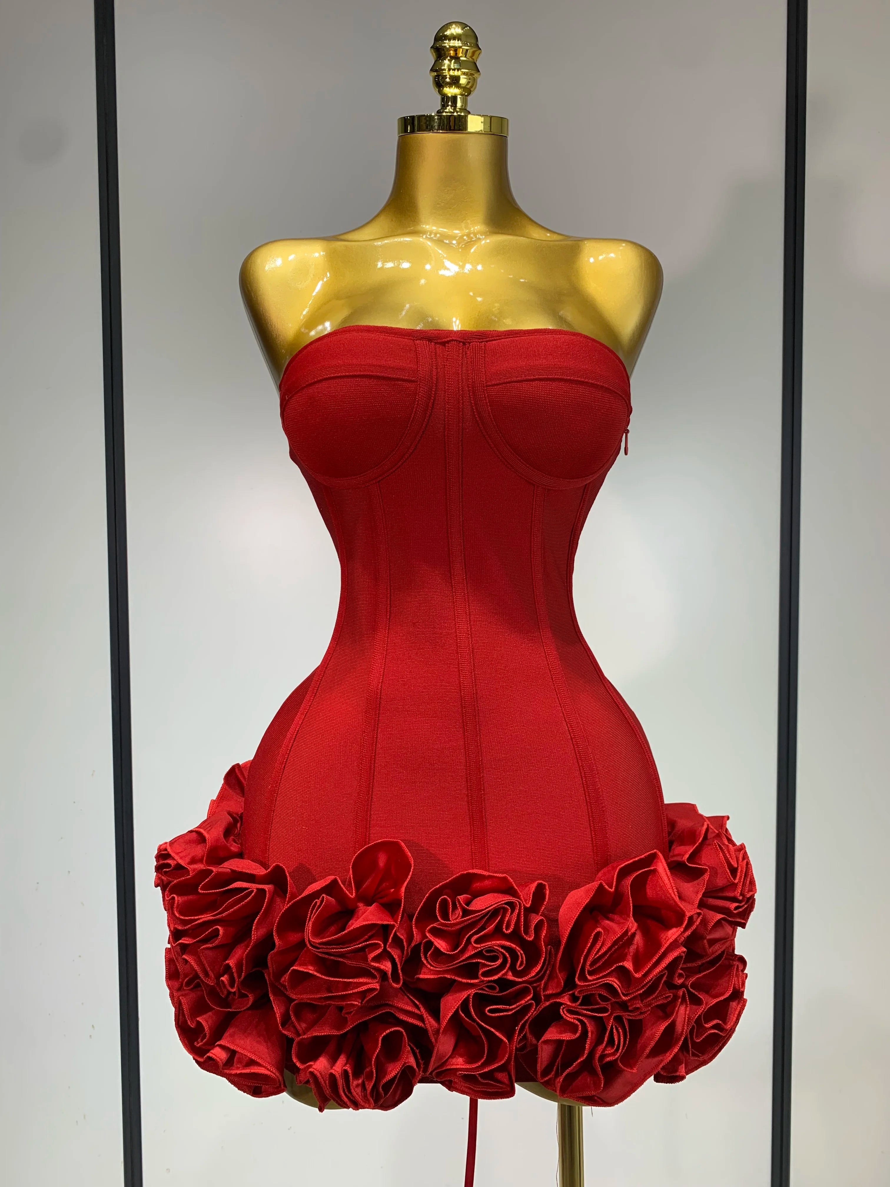 Strapless Bodycon Flowers Mini Bandage Dress