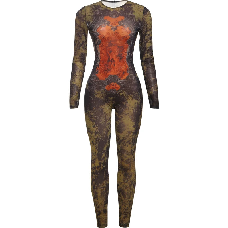 Tight o-Neck Full Sleeve Skinny Peach Hip Wild Style Overalls Jumpsuit