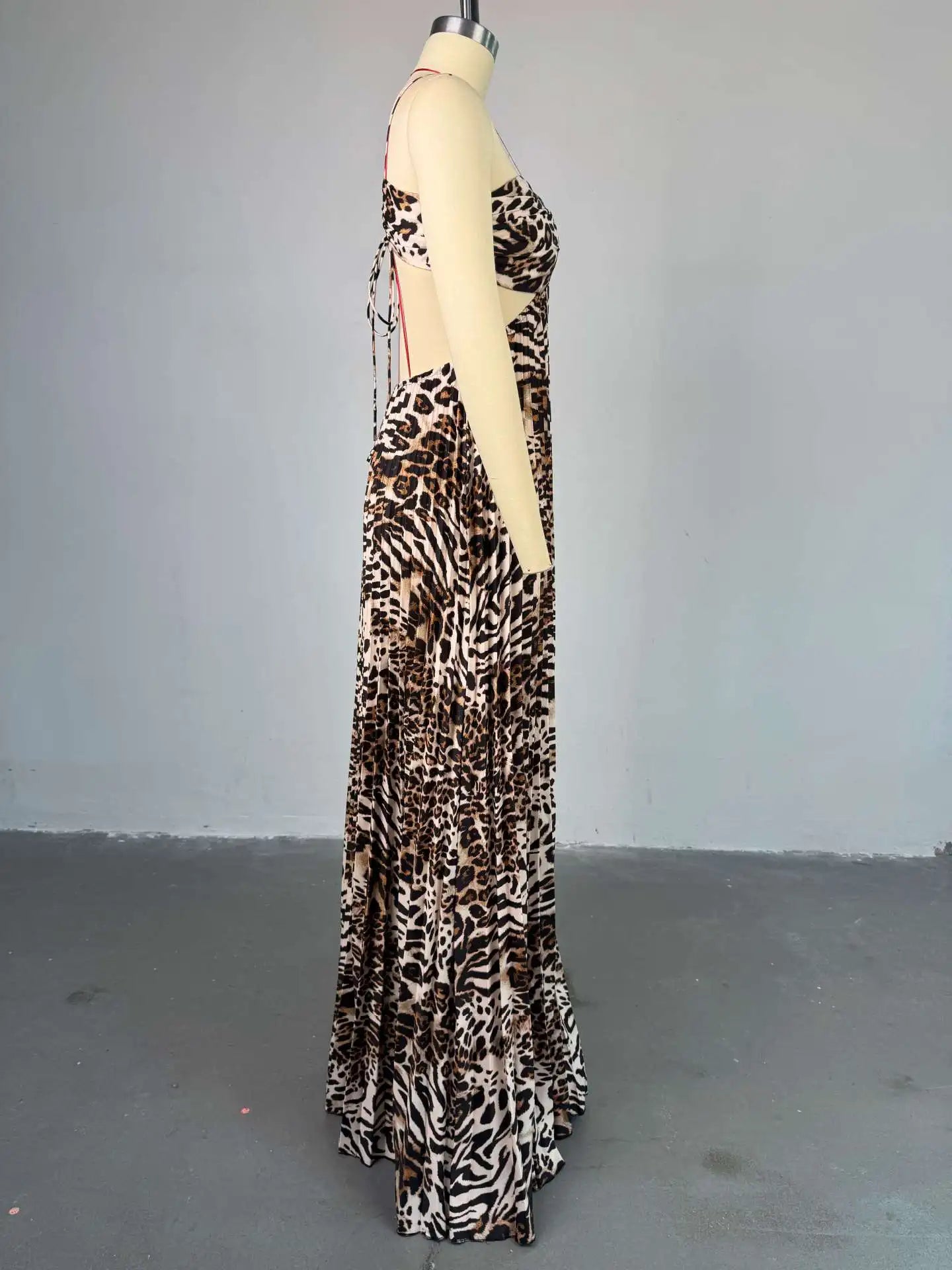 Leopard Print Sleeveless Strapless Floor-Length Long Dress