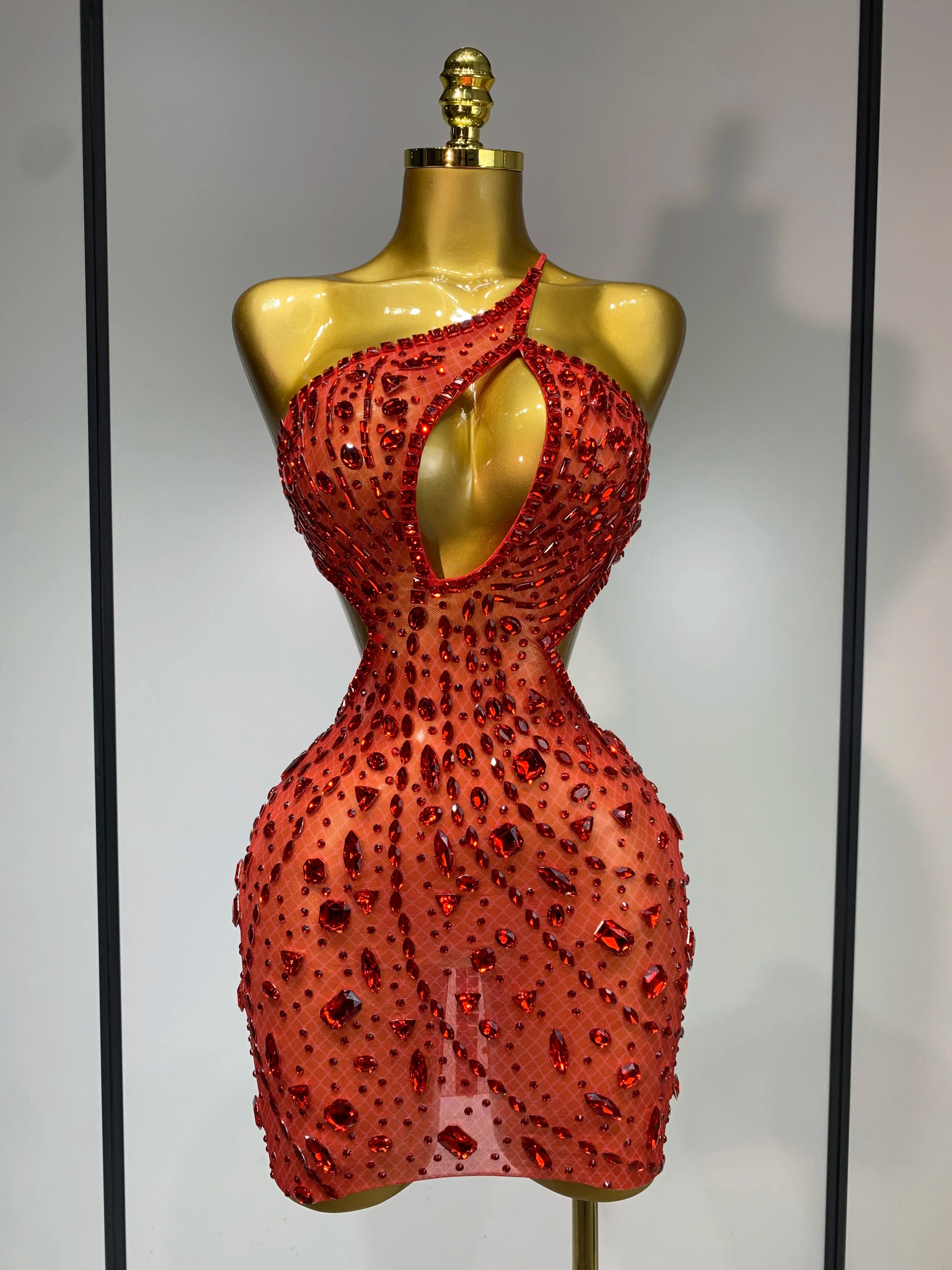 Sleeveless See Through Mesh Backless Evening Sparkling Dress