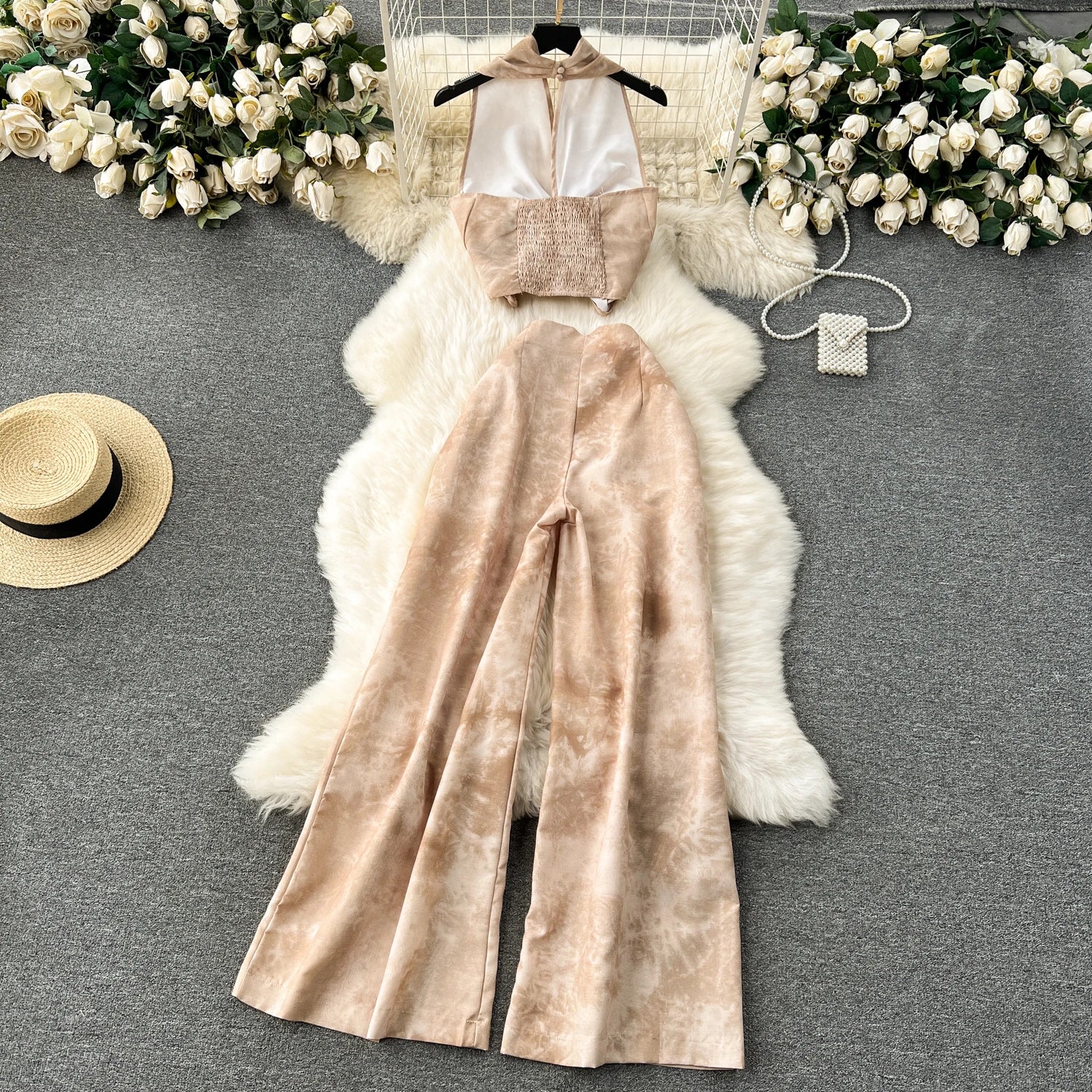 High-End Top plus Casual Wide Leg Pants Two-Piece Set