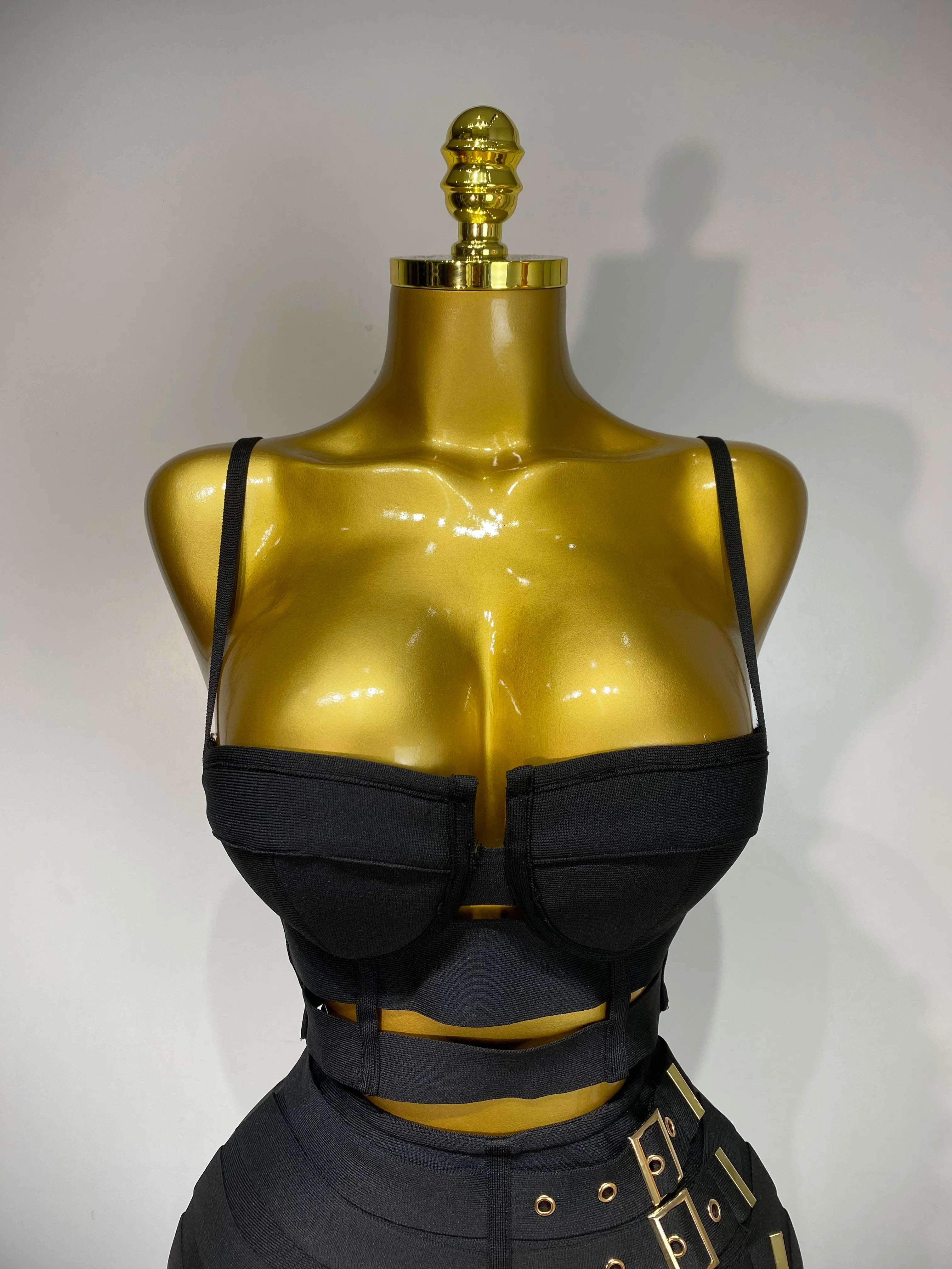 Cut Out Bodycon Bandage Top And Skirt Two Piece