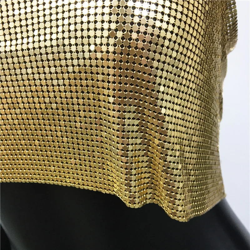 Bling Metallic Sequin Crop Top y2k Backless Straps Cropped Top