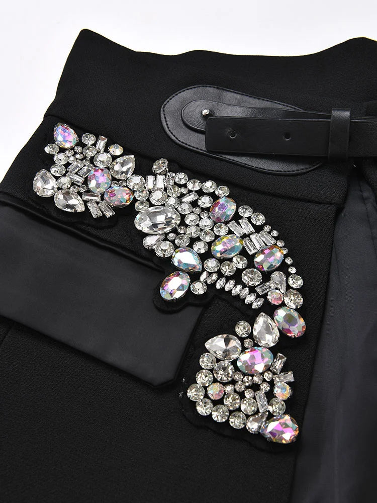 Irregular Rhinestones Mini Half-body High Waist Skirts