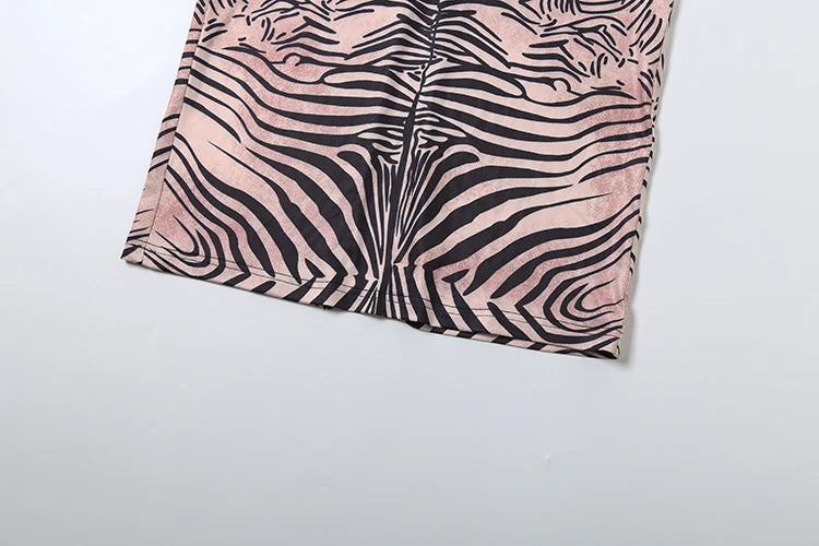 Tiger Stripes Y2K Tight Stretch Backless Split Sleeveless Dress