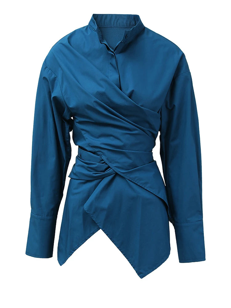 Irregular Cross Button Big Size Women Blouse
