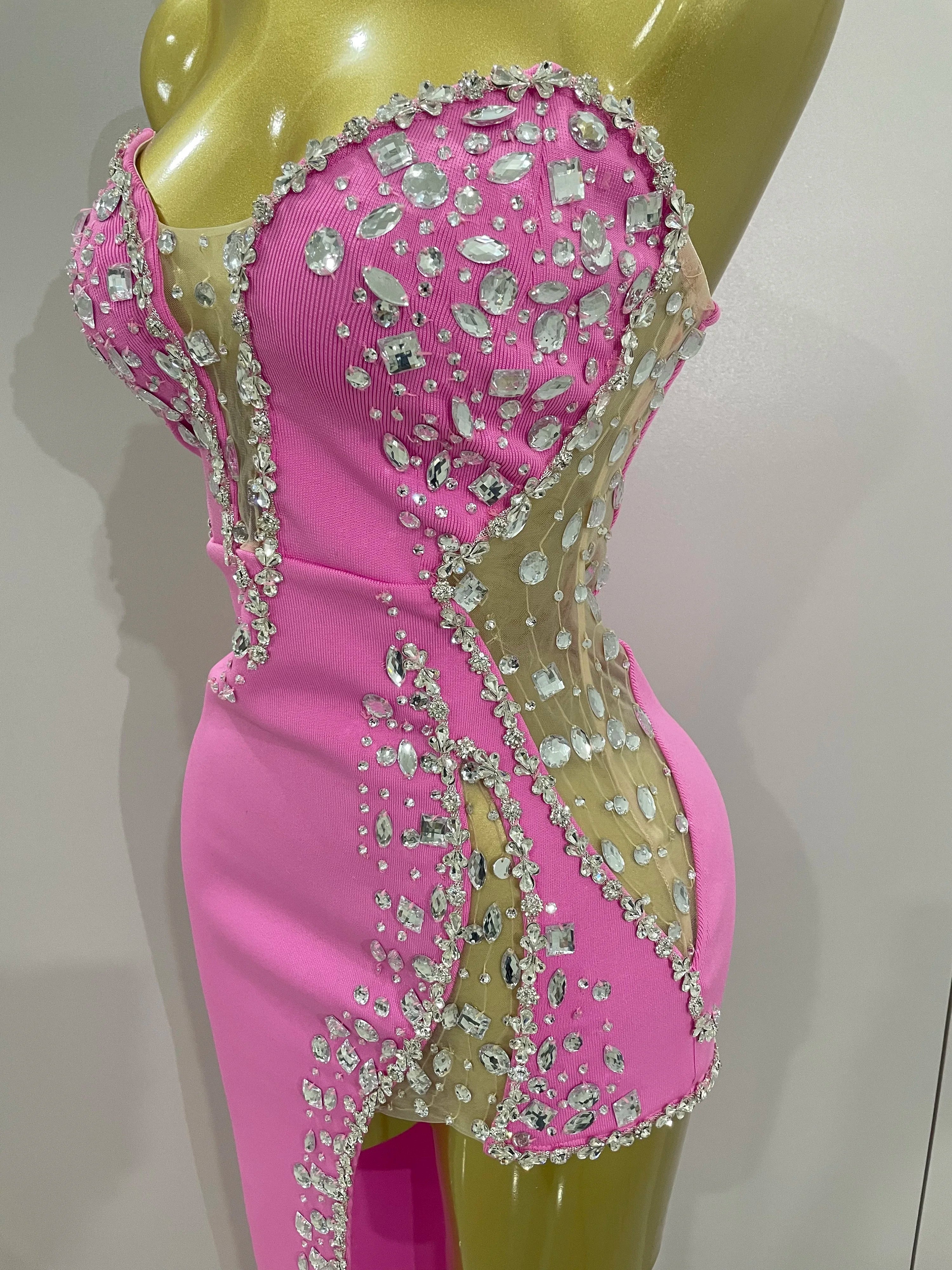 Strapless Shinning Rhinestones Bodycon Bandage Long Dress