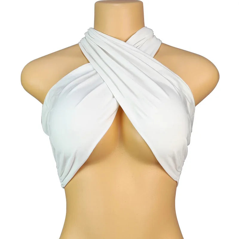 Backless Sleeveless Cross Bandage Halter Crop Tops