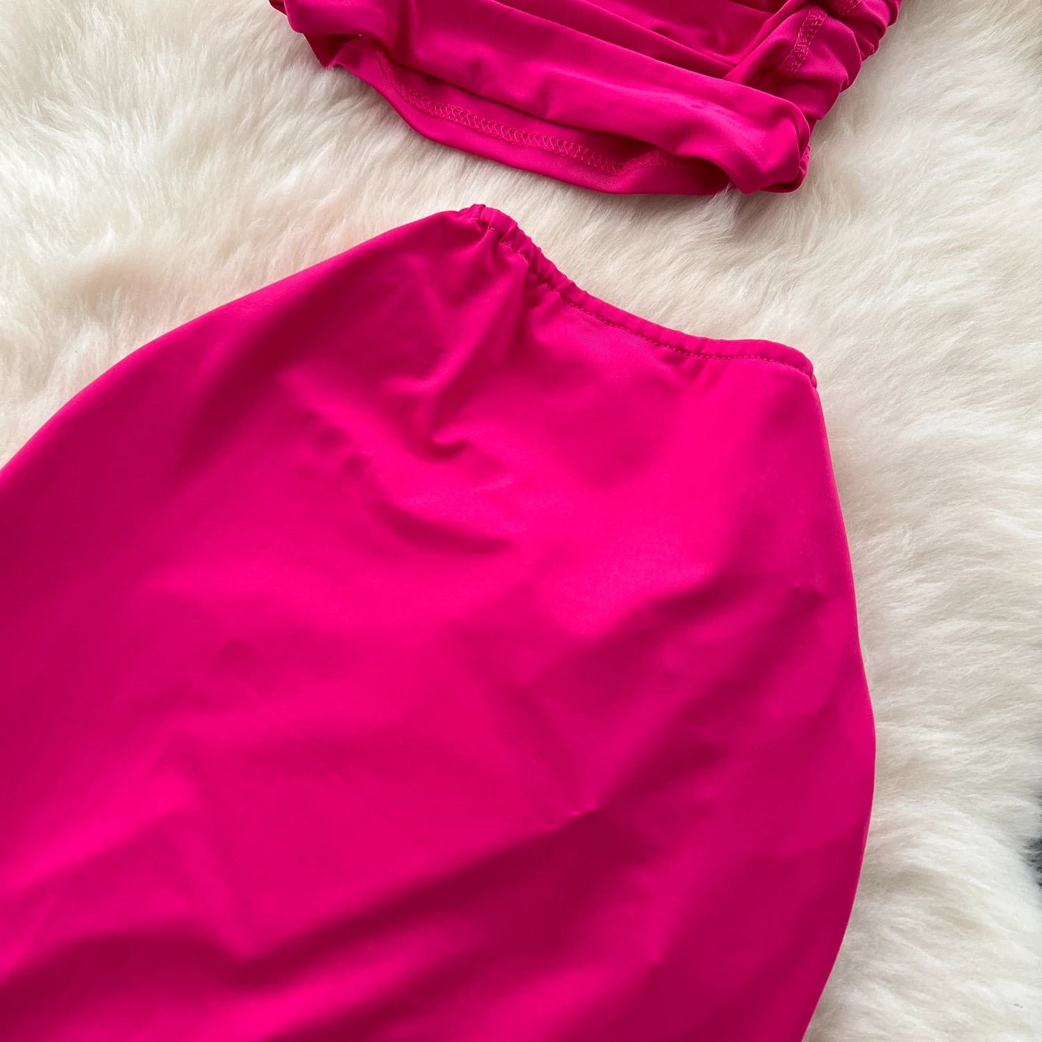 Halter Pleated Backless Top+Lace Up Split Long Skirt Two Pieces Sets