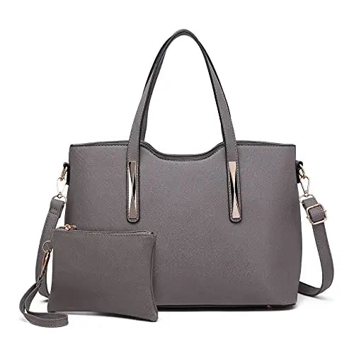 2-Piece Leather Tote Set - Top Handle & Shoulder Handbag