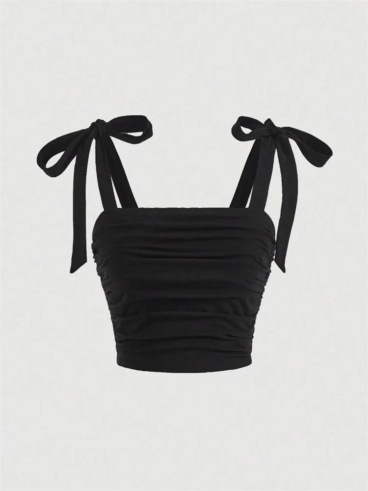 Ruched Wide Strap Slim Fit Crop Top