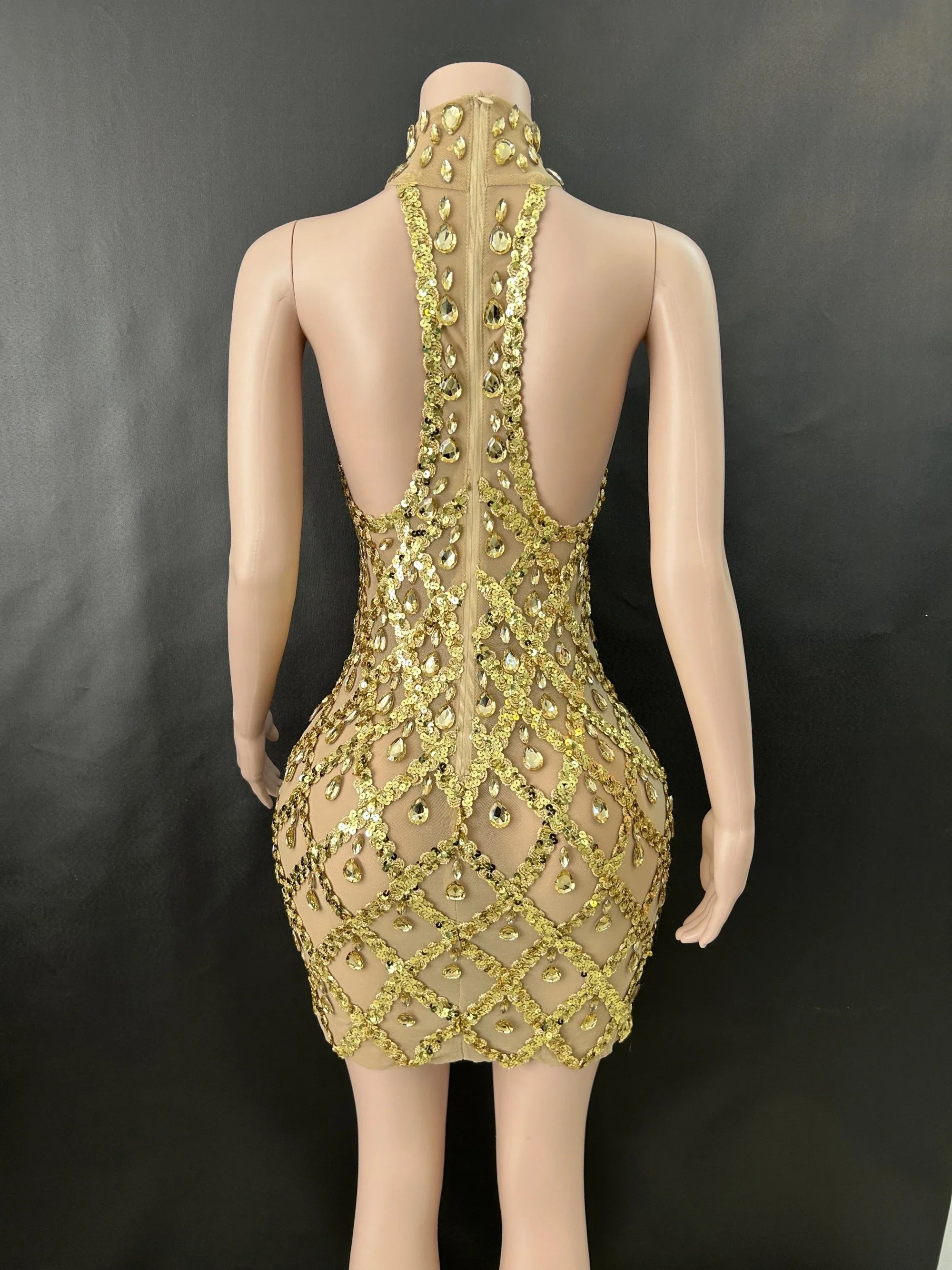 Prom Birthday Dress Transparent Rhinestone Sequins Dress