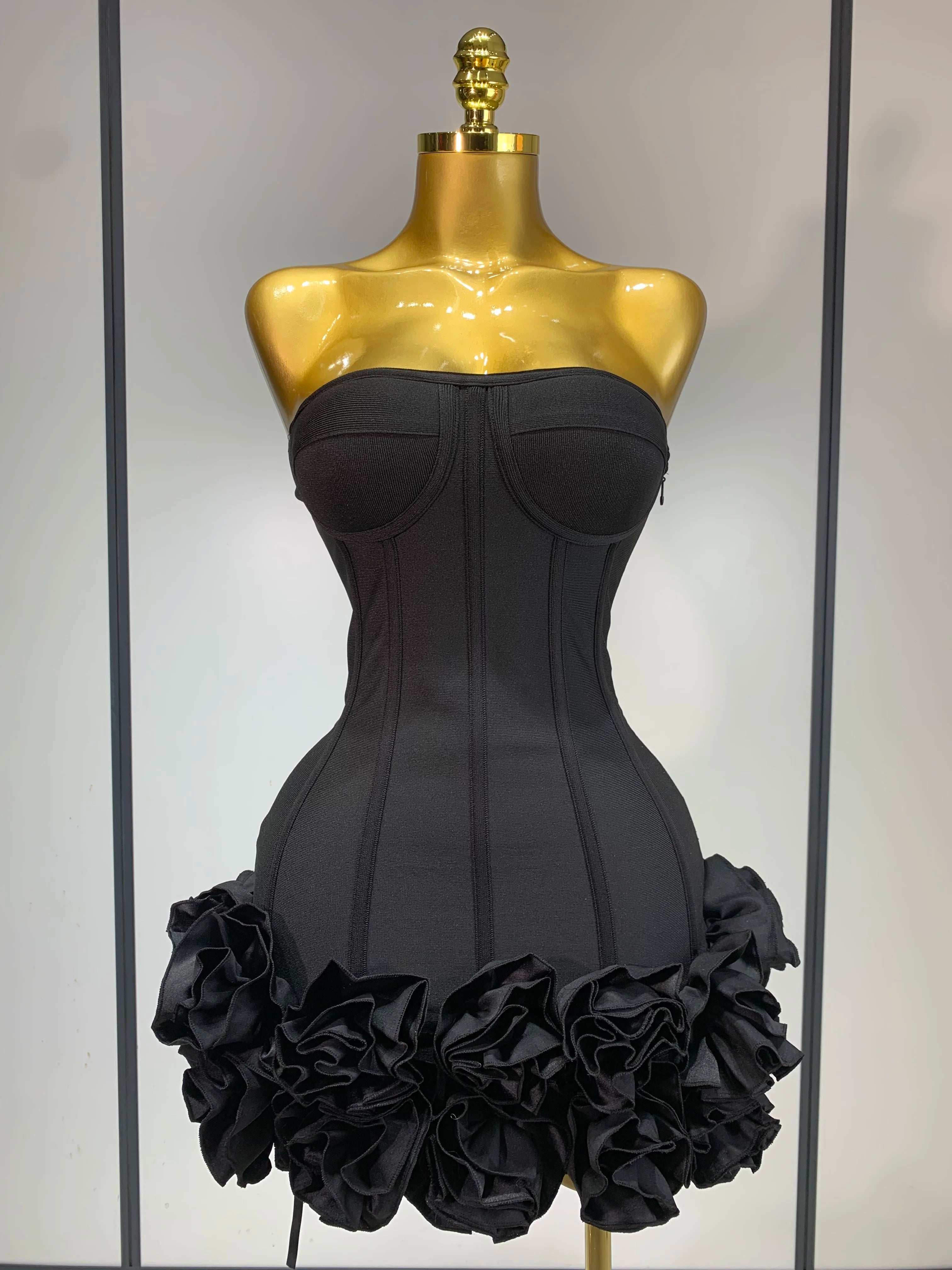 Strapless Bodycon Flowers Mini Bandage Dress