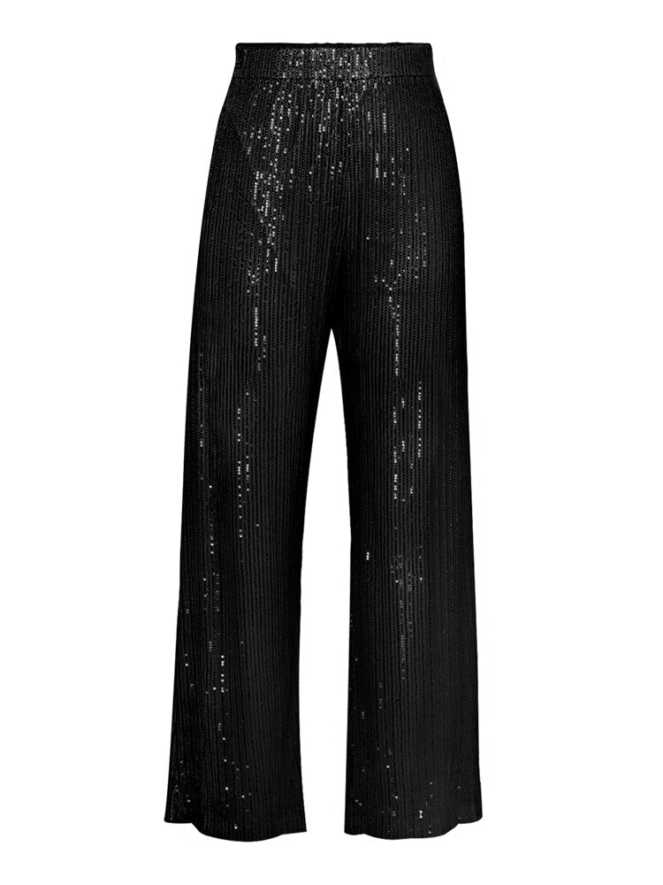 Sparkly Two-piece Set Sequin Top Blouse Shirt And Pants Suit