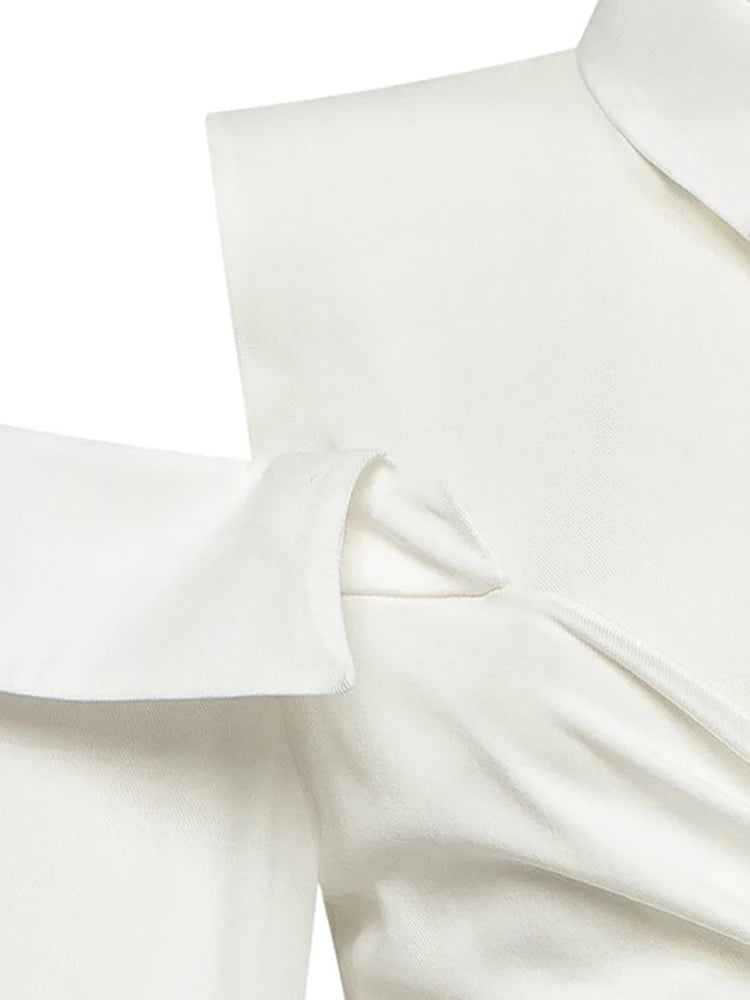 Off Shoulder Bandage Elegant Slim Lapel Long Sleeve Blouse