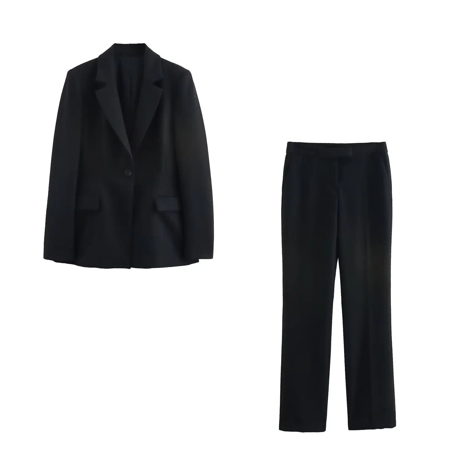 Vintage Chic Office Lady Suit V Neck Blazer Straight Loose Pants Set