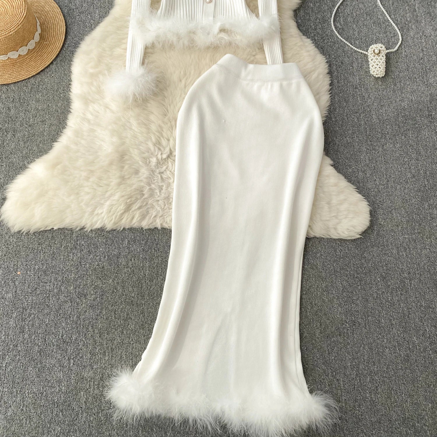 French Style Cardigan+Bodycon Skirt Knit 2pcs Sets
