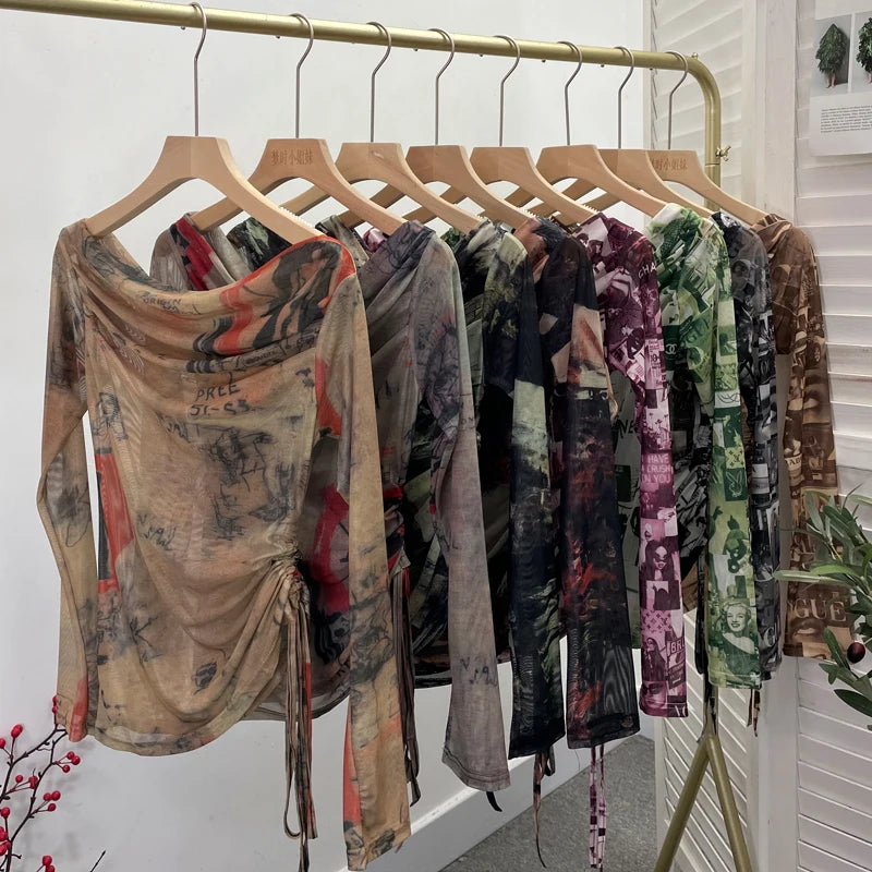 Chic Slash Neck See Through Tees T-Shirts