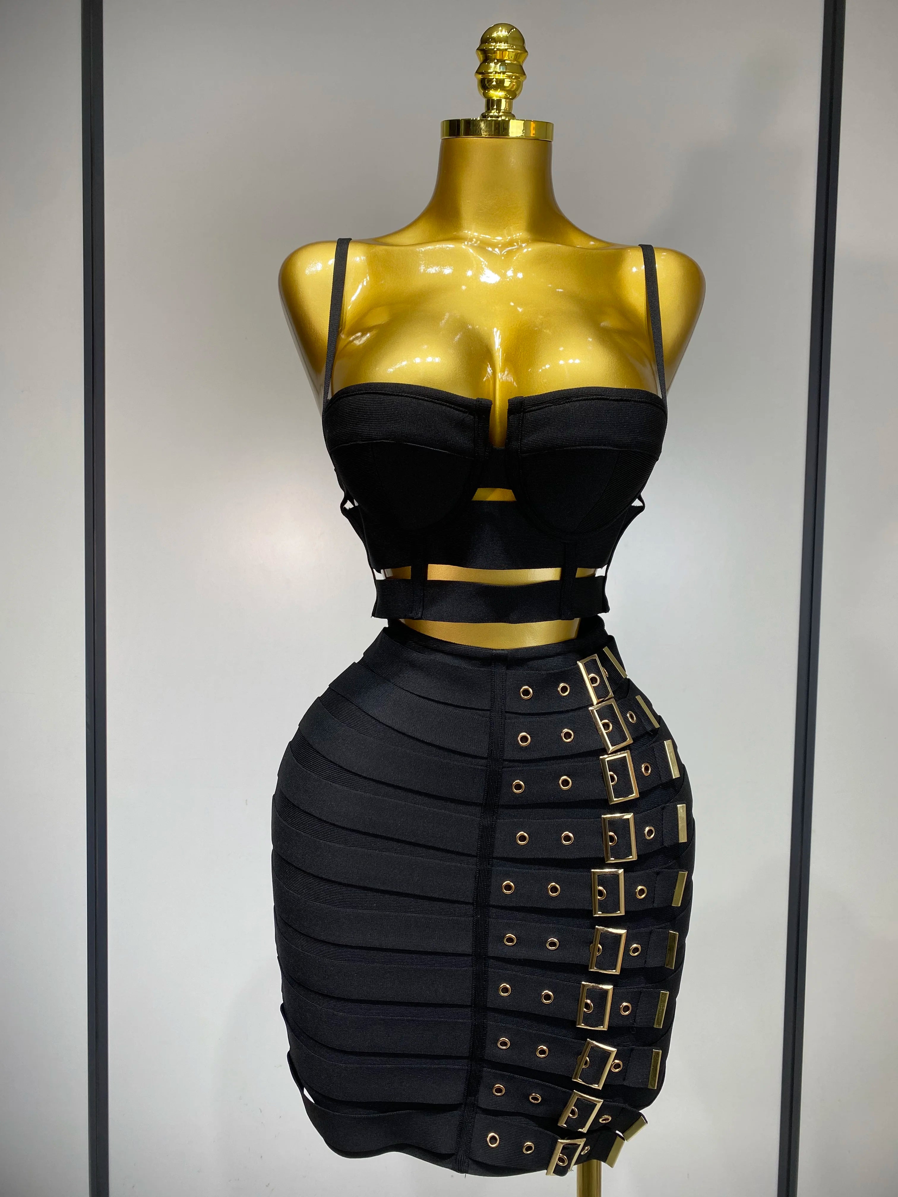 Cut Out Bodycon Bandage Top And Skirt Two Piece