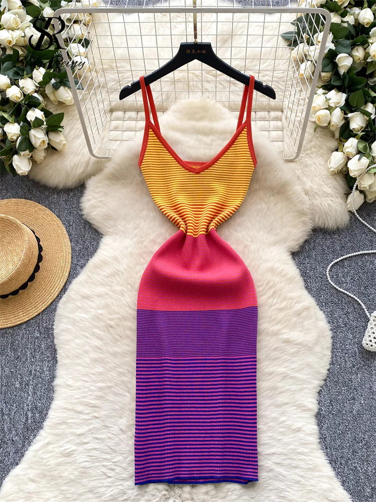 Chic Knit V Neck Sleeveless Elastic Sheath Sundress