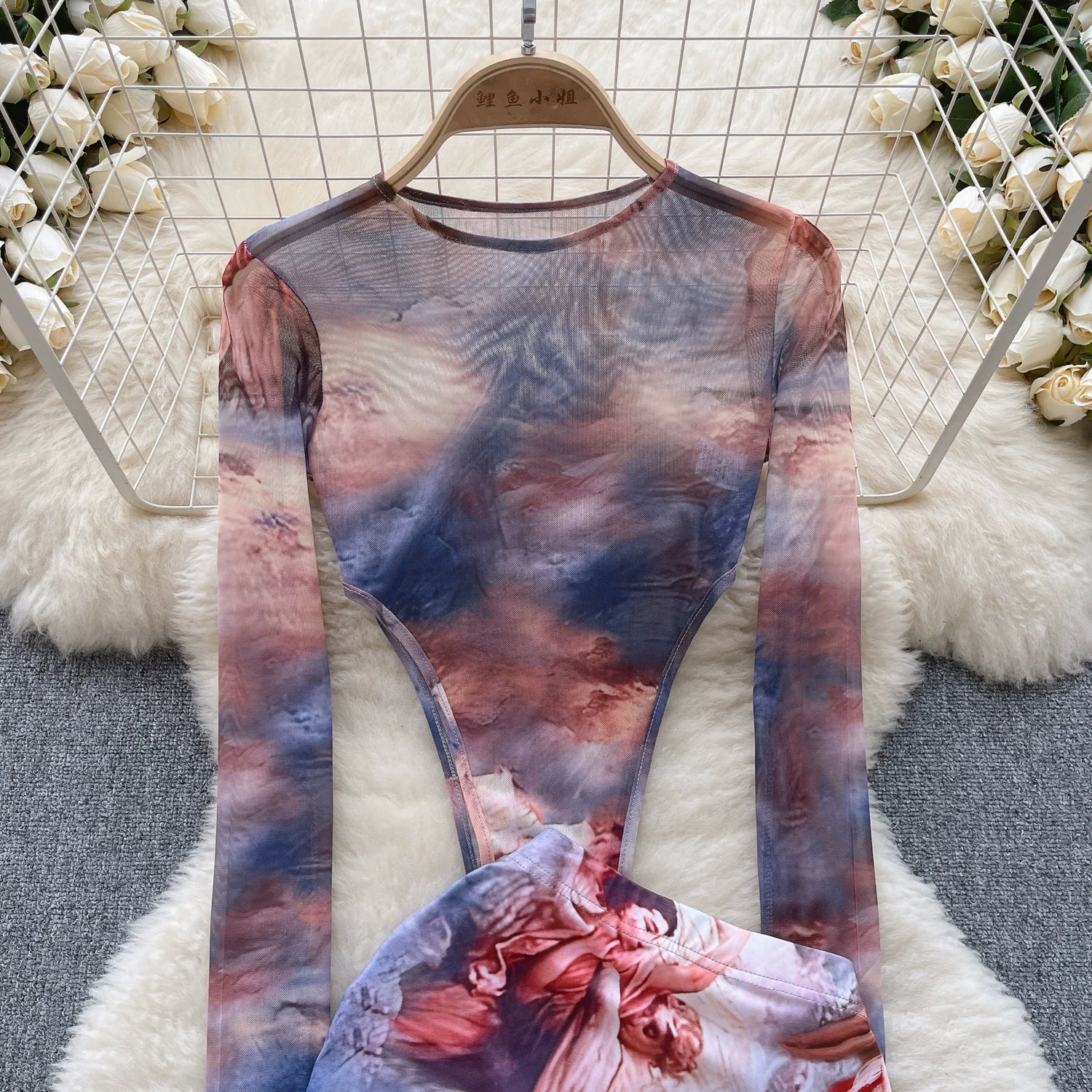 Two-Piece Set Long Sleeve Tops Short Mini Skirt for Women