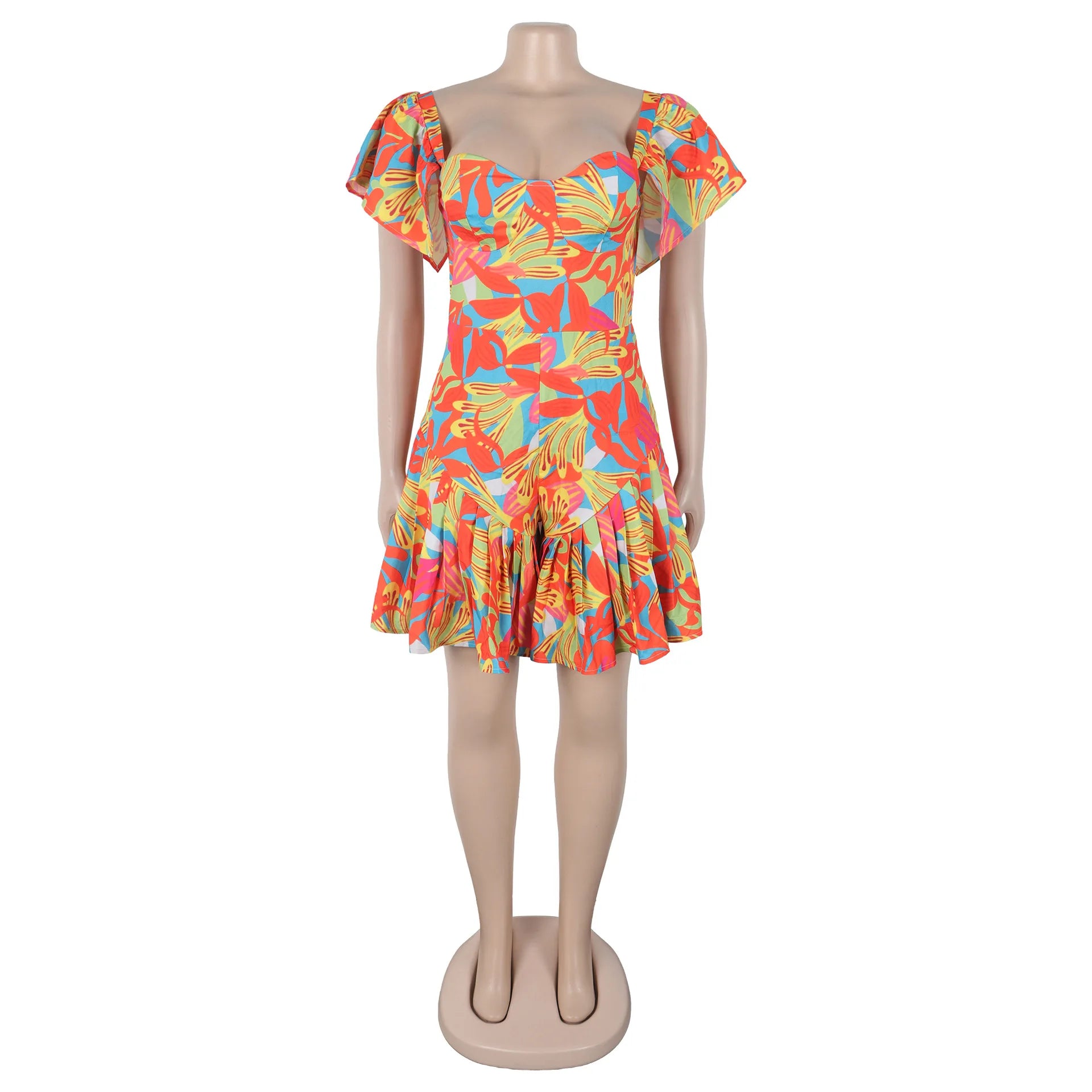 Floral Print Short Sleeve  Playsuits Jumpsuit