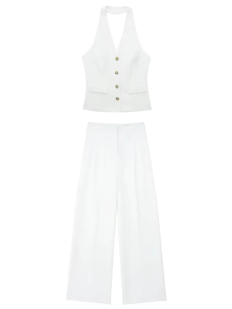 Single Breasted Vest + High Waisted Casual Trousers Set