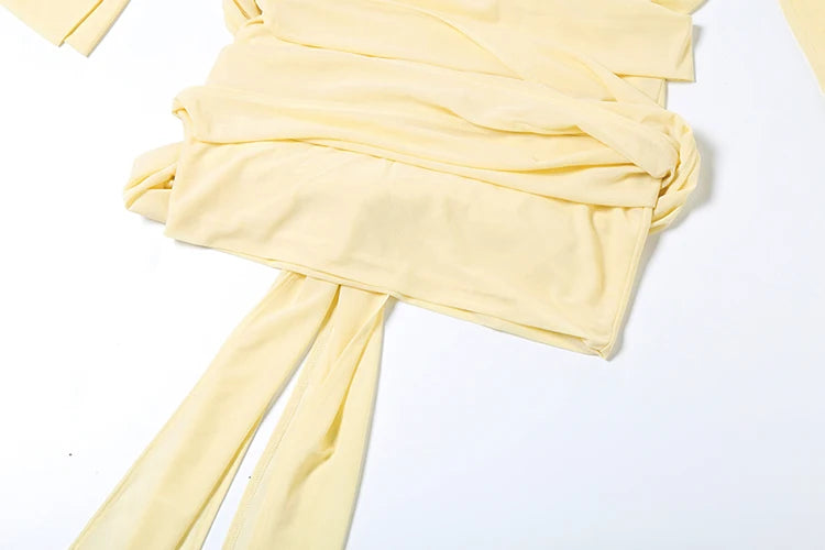 See Through Patchwork Single-Breasted Cross Bandage Tassel Bodycon Dress