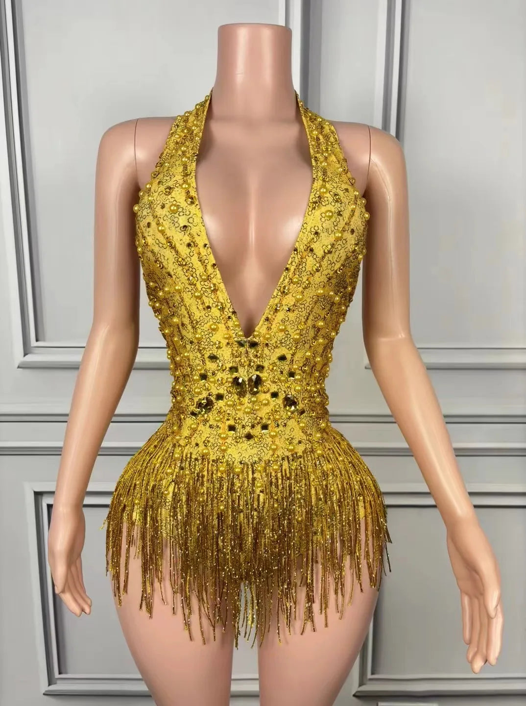 Luxury Deep V Pink Tassel Jumpsuit