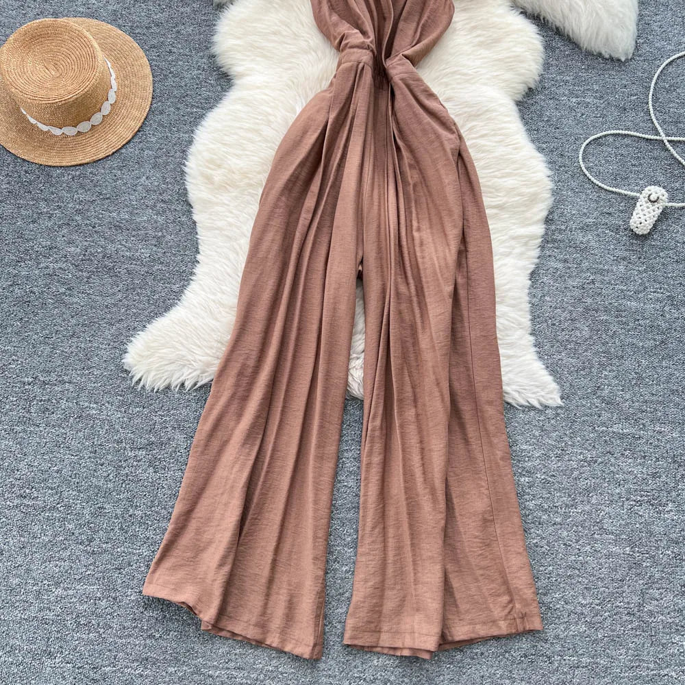 Backless Halter Lace Up Draped Chic Jumpsuit