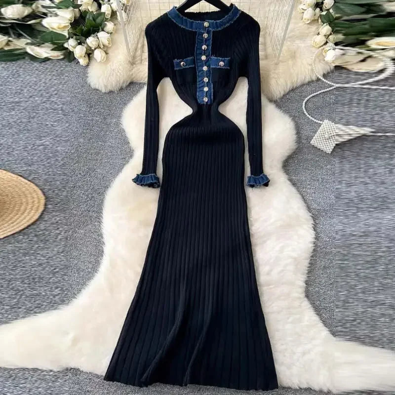 Pathwork Round Neck Long Sleeve Knit Dress