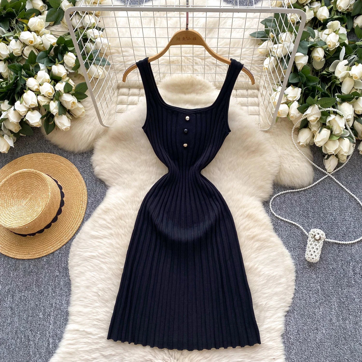Vintage Sleeveless Elastic French Style Dress