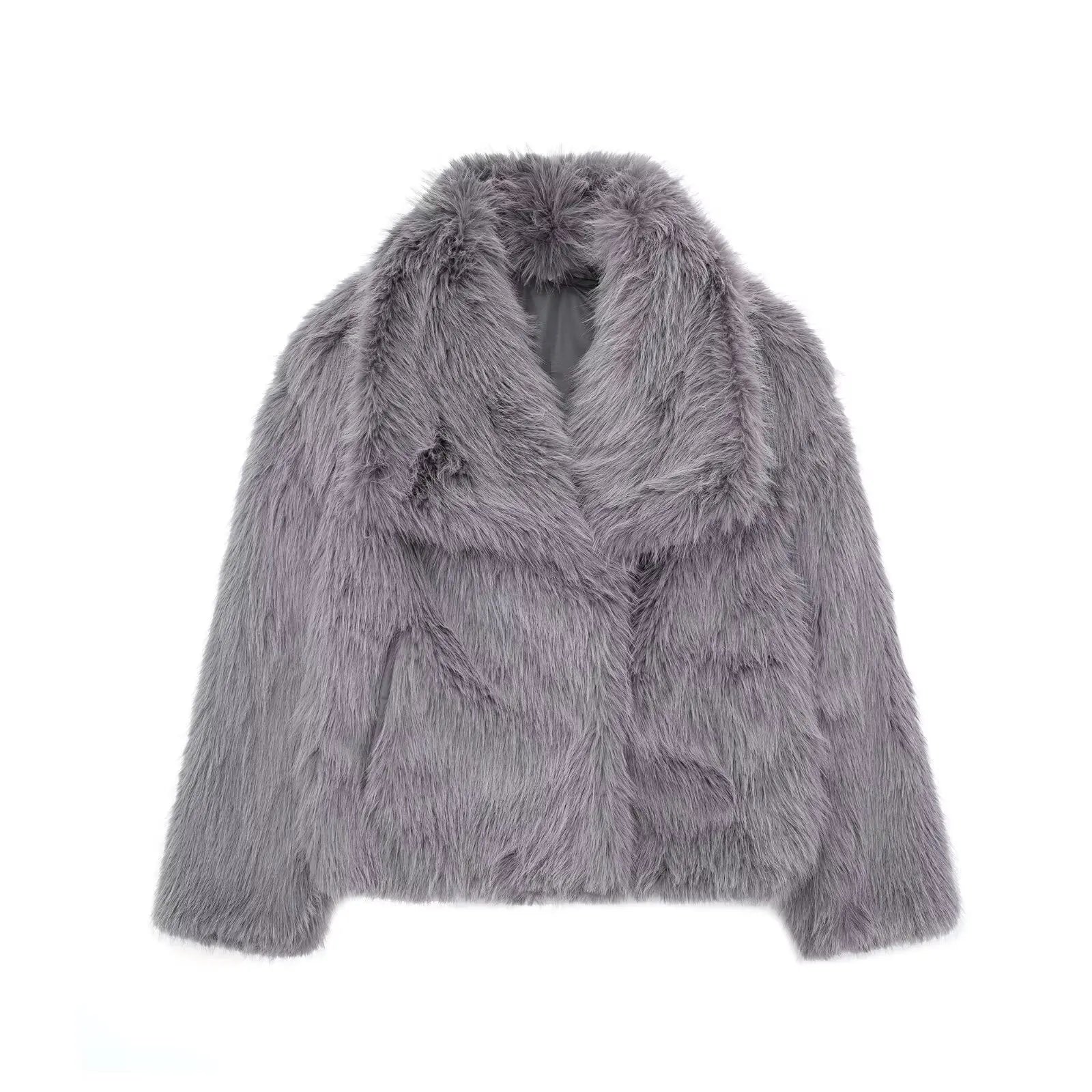 Chic Lapel Collar Thick Cropped Faux Fur Coat