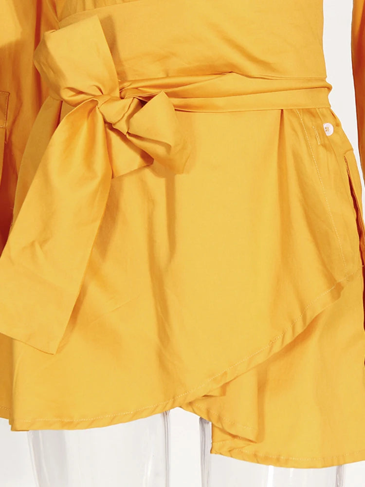 Autumn Irregular Bandage Slit Women's Shirt Dress