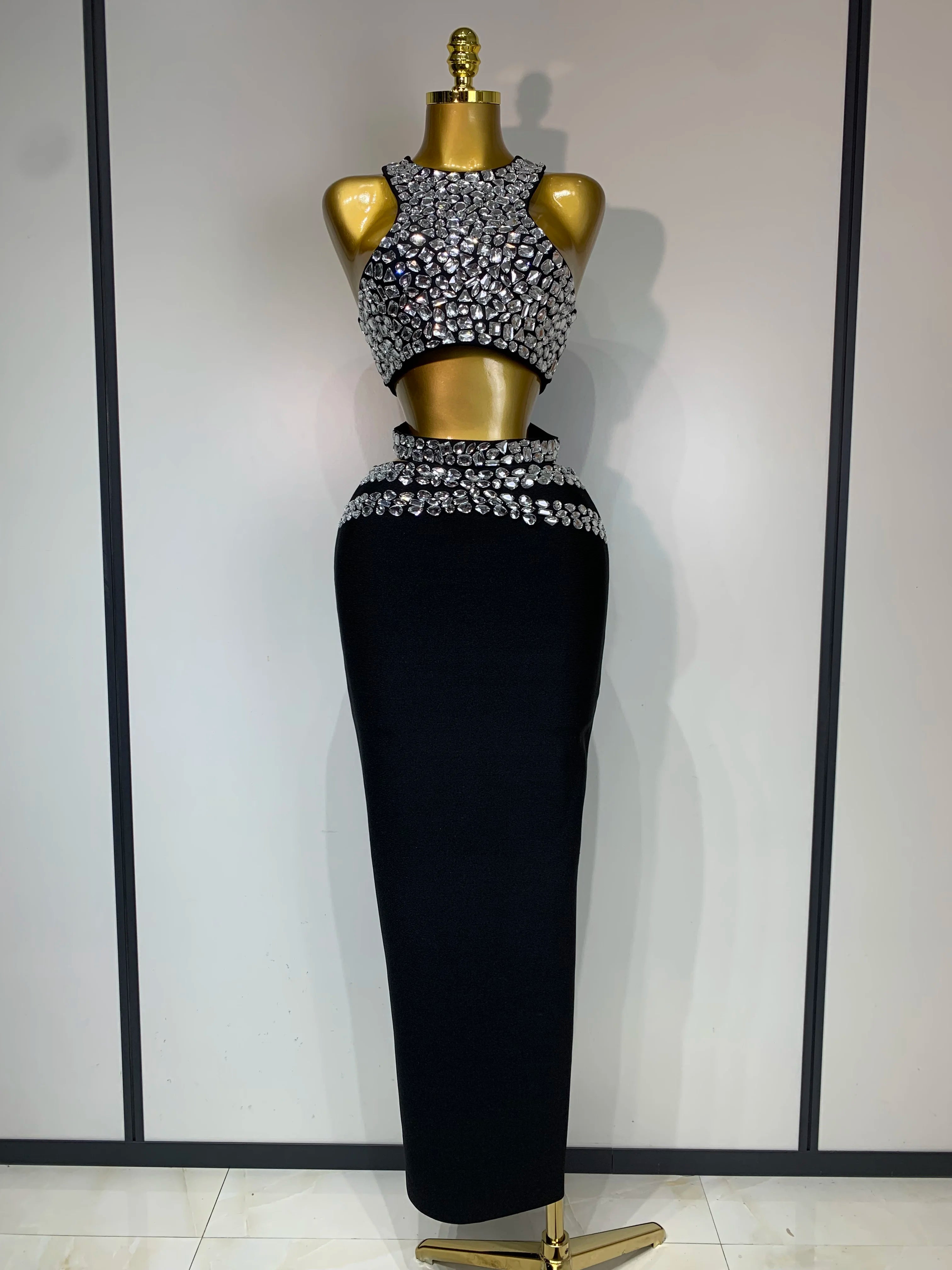 Sparkly Crystal Bodycon Long Bandage Dress