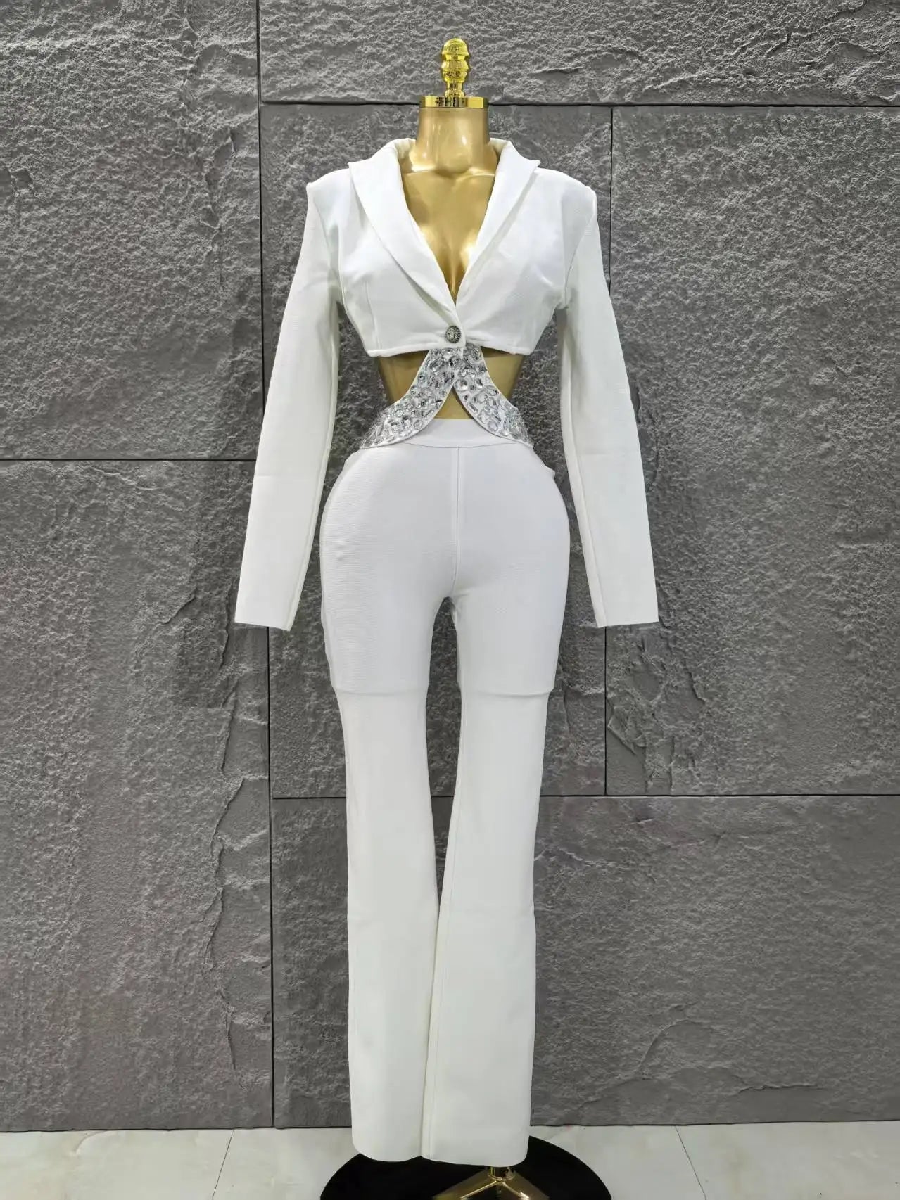 Long Sleeve Crystal Two Pieces Bodycon Bandage Set