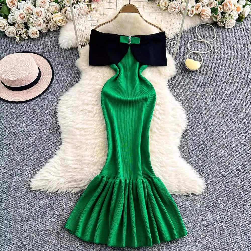 Elegant Slash Neck Mermaid Knit Bodycon Luxury Dresses
