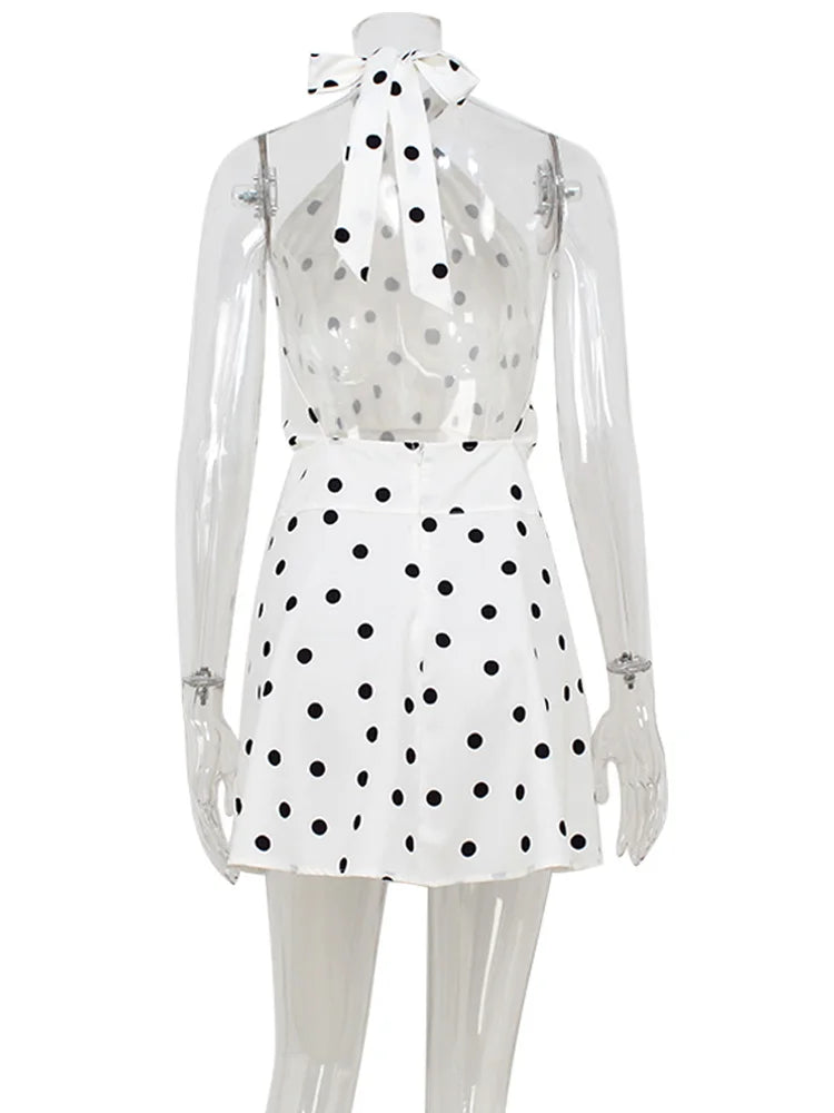 Dot Halter Bandage Slim Backless Dress