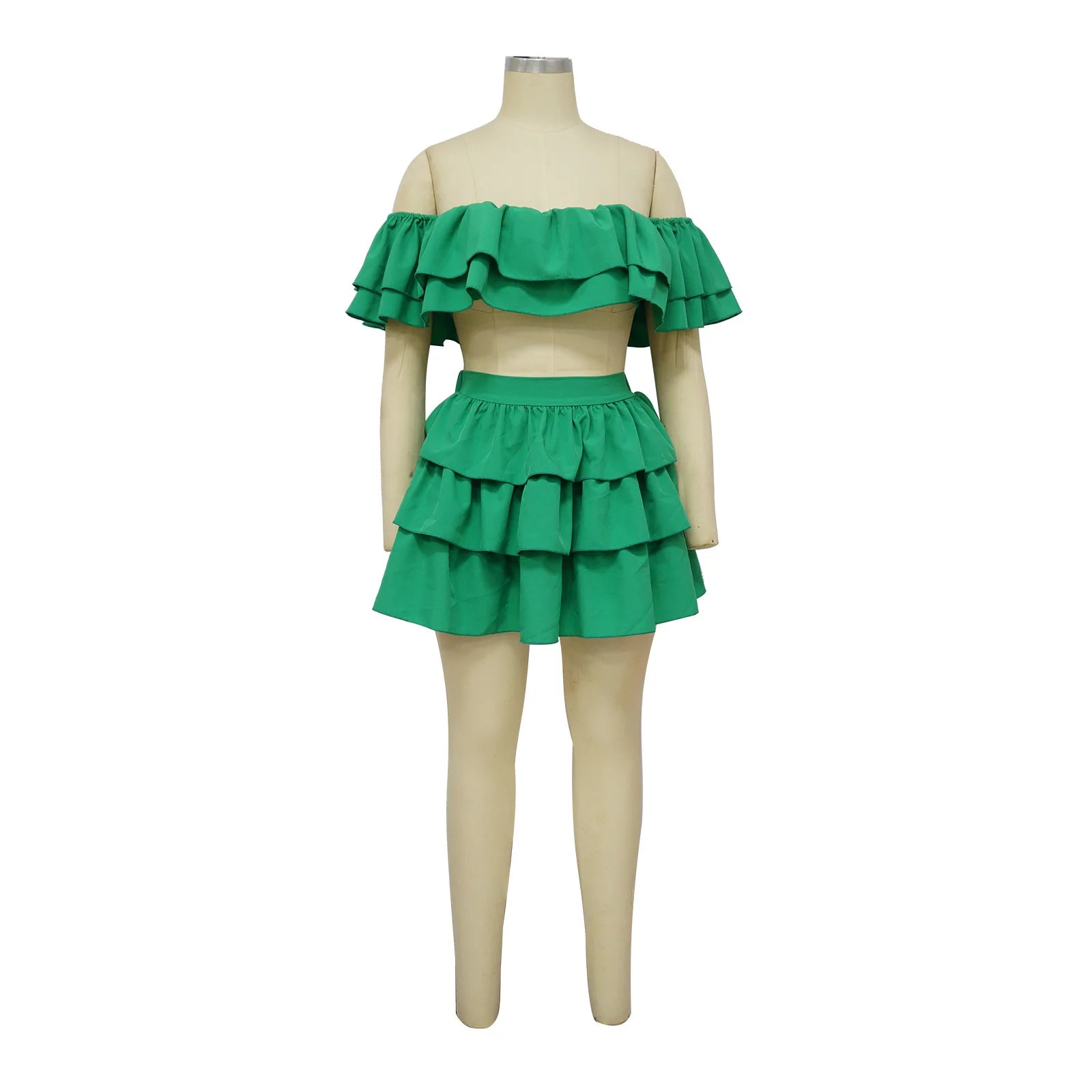 Butterfly Sleeve Crop Top and Cape Ruffles Skirts Set Two Piece Set