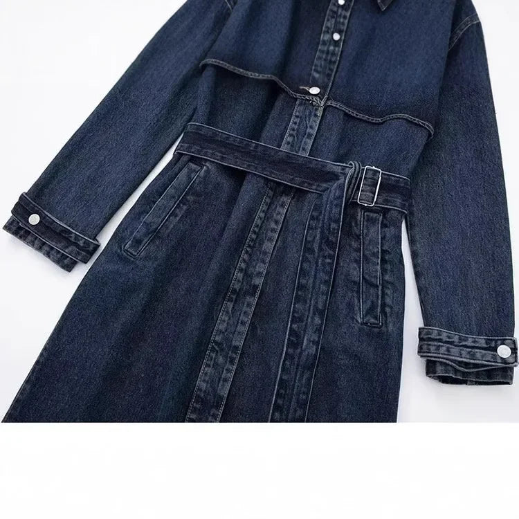 Elegant Long Denim Style Women's Coat