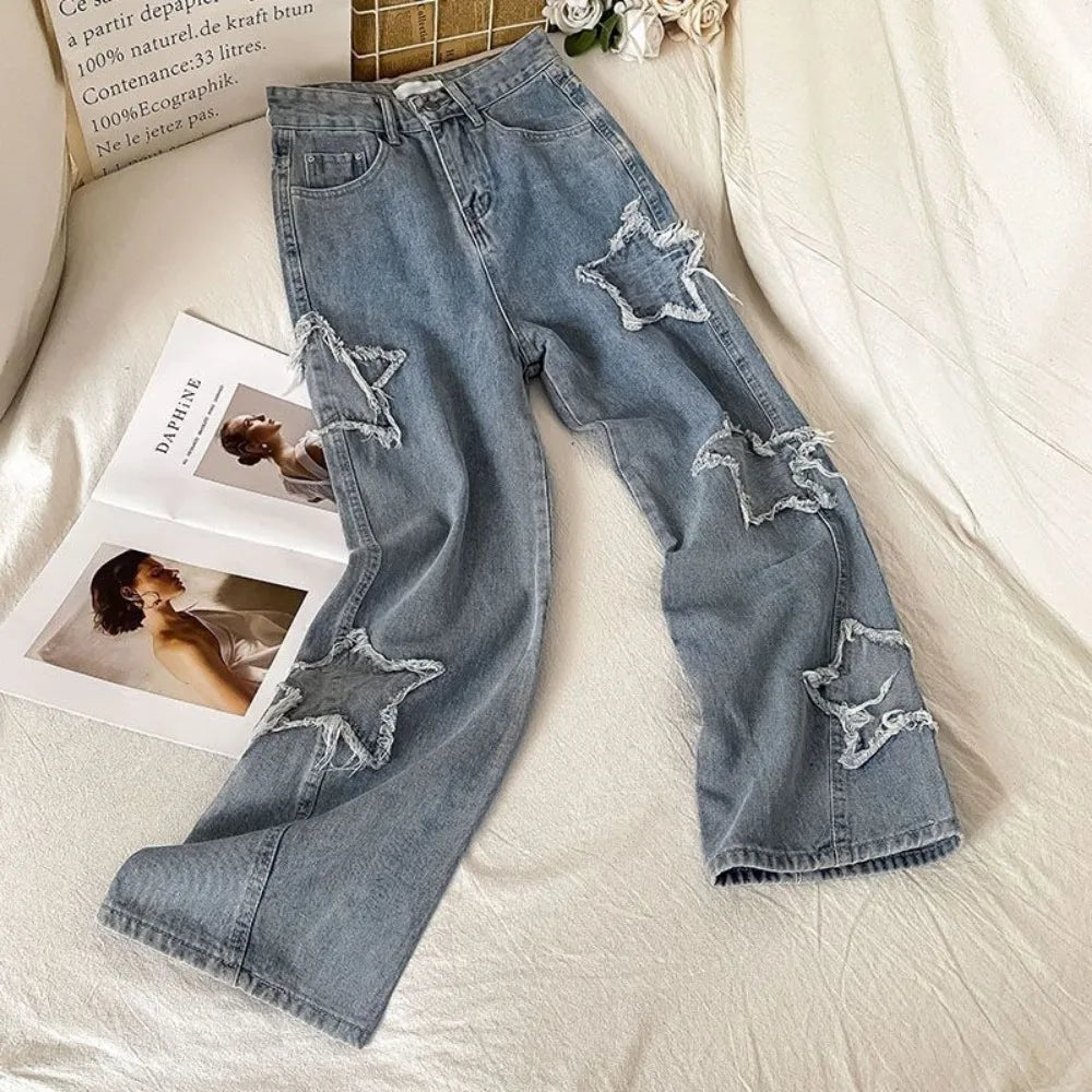 Denim Popular Spring Autumn High Waist Straight Leg Loose Fitting Jeans