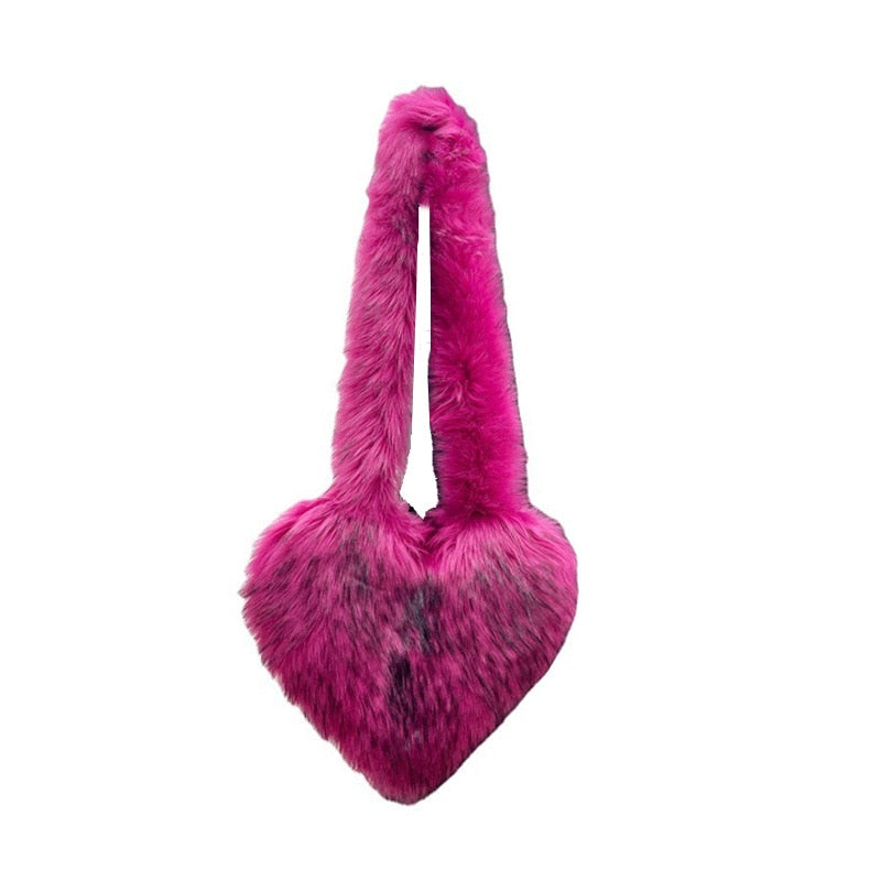 Faux Fur Heart Shaped Shoulder Bag