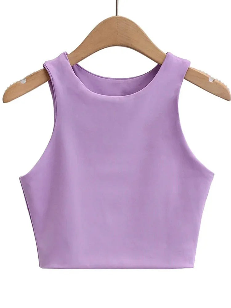 Slim Tops O-neck Sleeveless Double Nylon Tank Tops