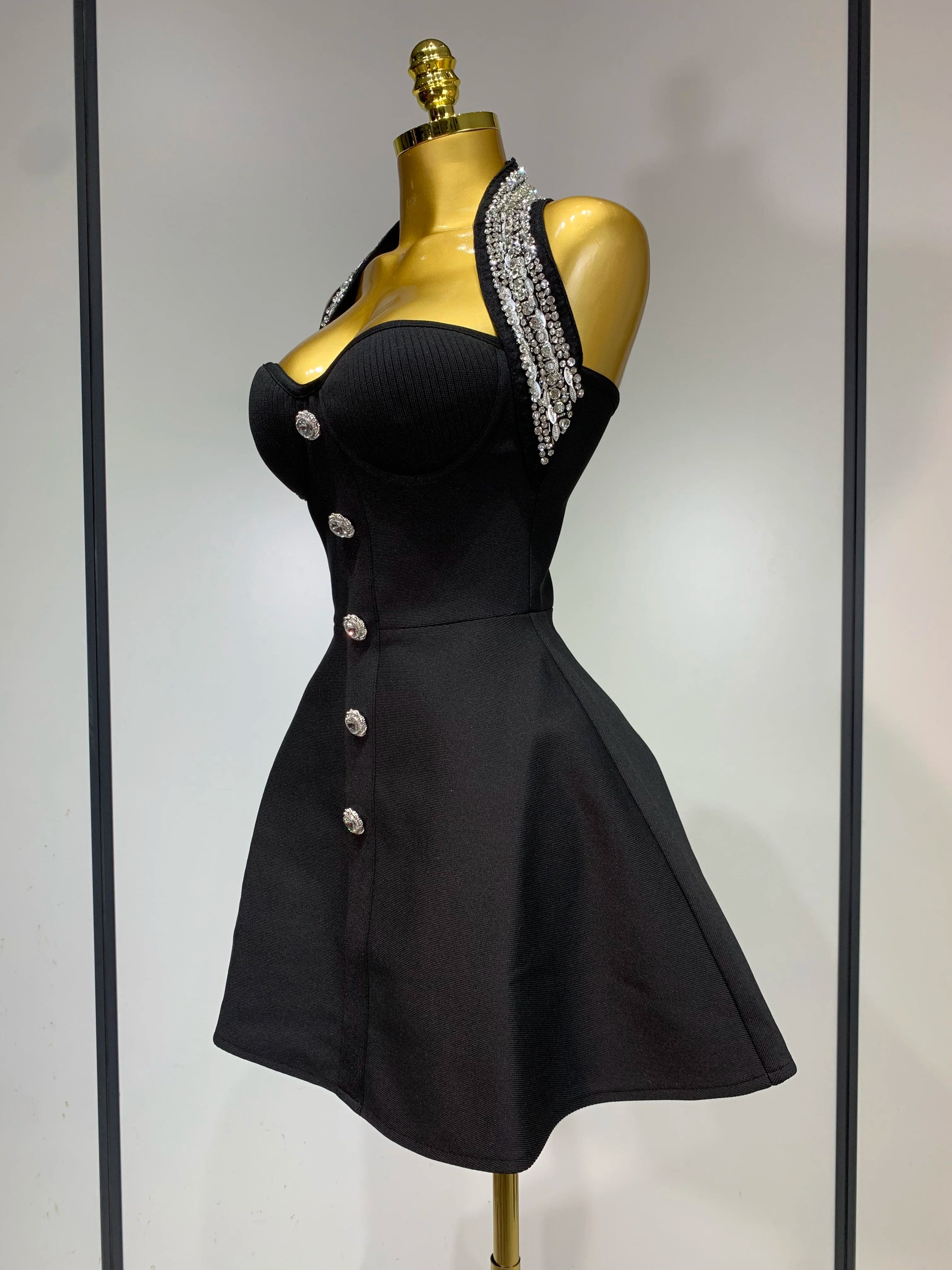 Luxury Halter Sleeveless Backless Sparkly Rhinestone Bandage Dress