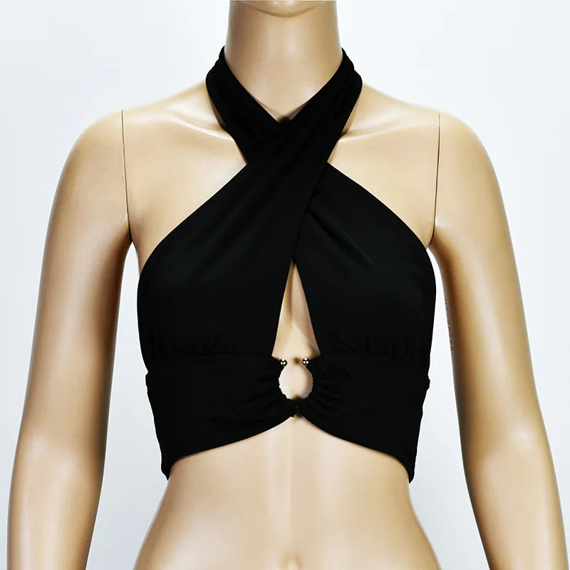 Cross Bandage Backless Halter Bare Midriff Tube Crop Top